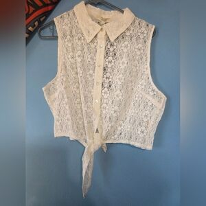 NWT Iris Los Angelos Lace Sleeveless Tie-Front Top - Cream XXL Boho